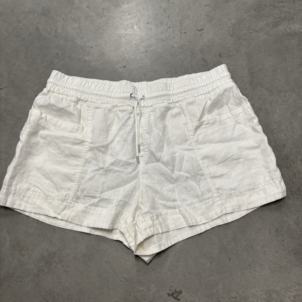 Athleta Shorts Womens Size 20 100% Linen White Drawstring 3.5" Inseam Loose
